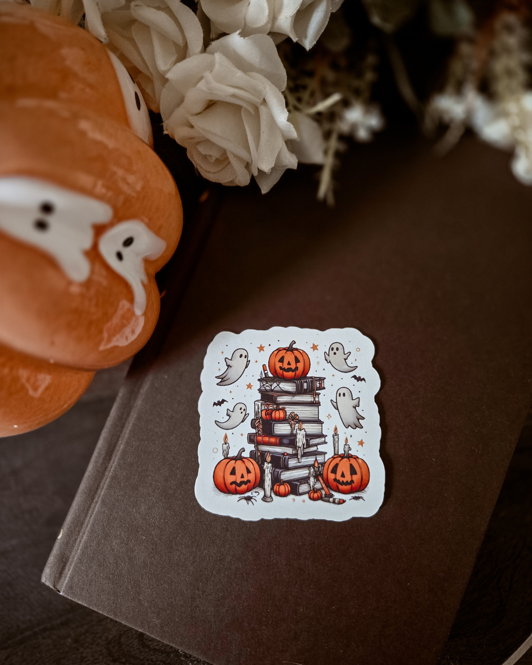 Stacked Pumpkin Books - Vinyl Glossy Sticker