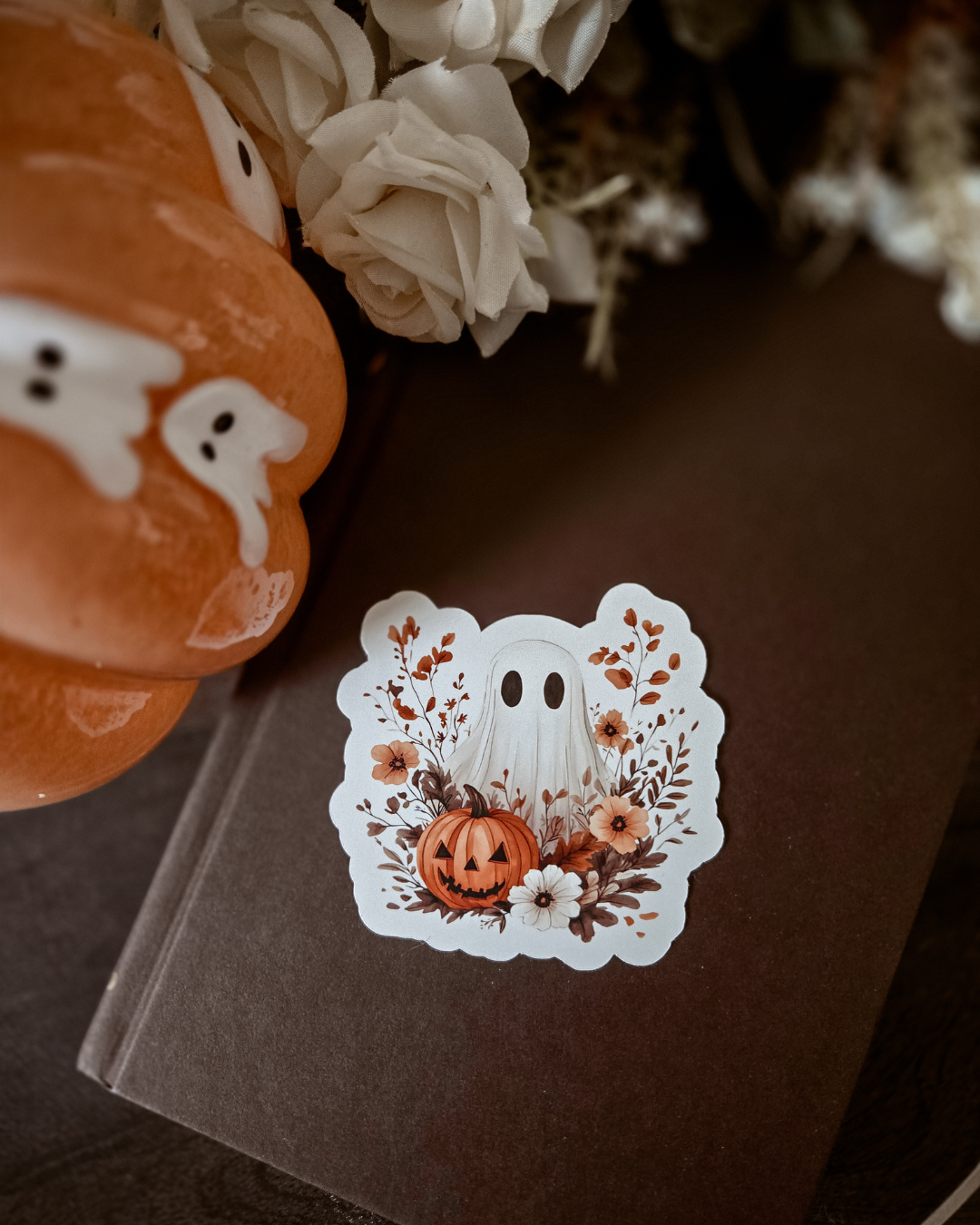 Floral Pumpkin Ghost - Vinyl Glossy Sticker
