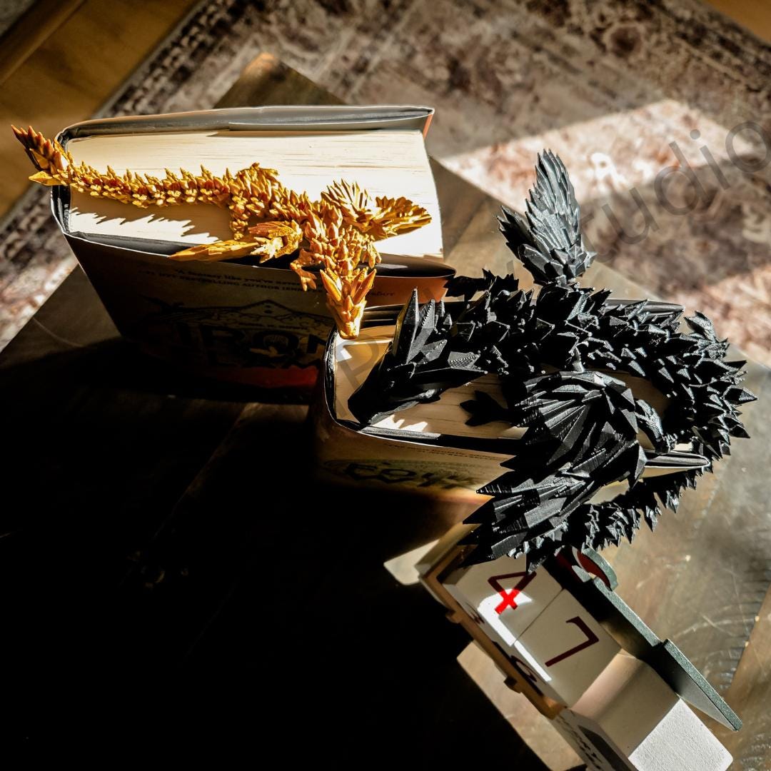 Black & Gold Combo 3D Print Articulating Dragons - Handcrafted Dragon Sculptures