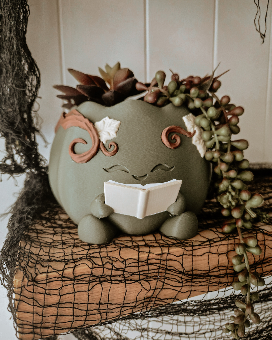 Reading Pumpkin Faux Plant Planter