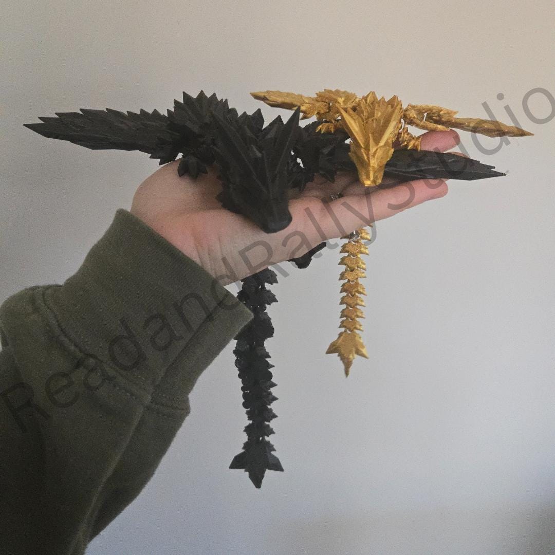 Black & Gold Combo 3D Print Articulating Dragons - Handcrafted Dragon Sculptures