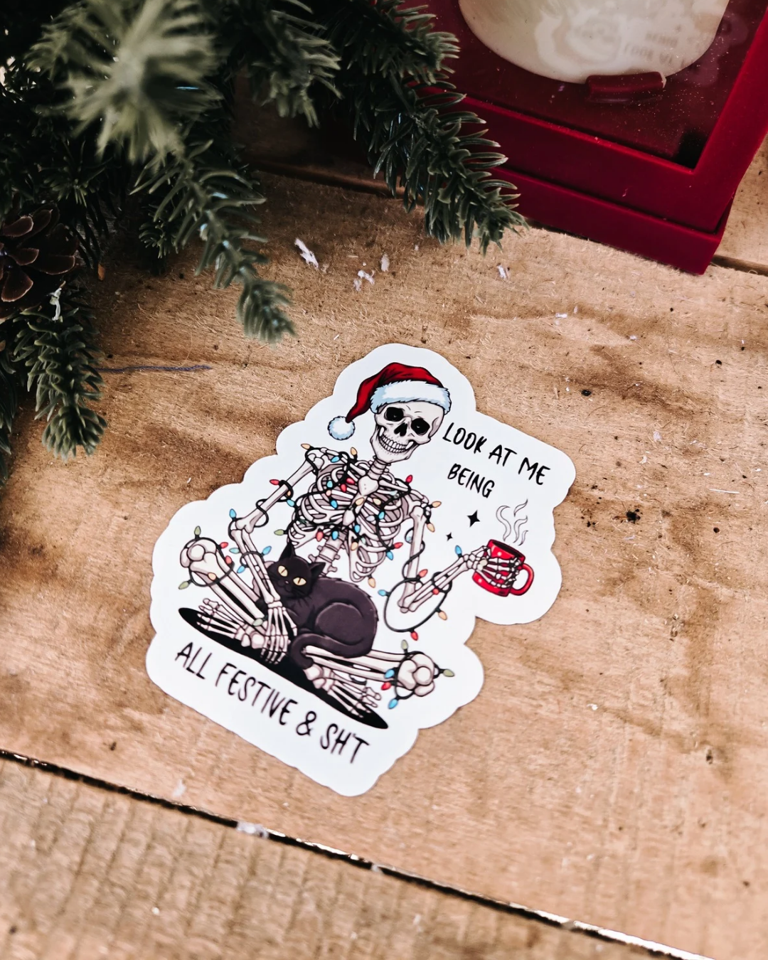 Festive Skeleton Vinyl Sticker