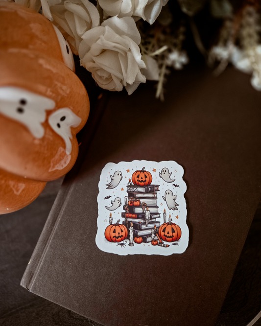 Stacked Pumpkin Books - Vinyl Glossy Sticker