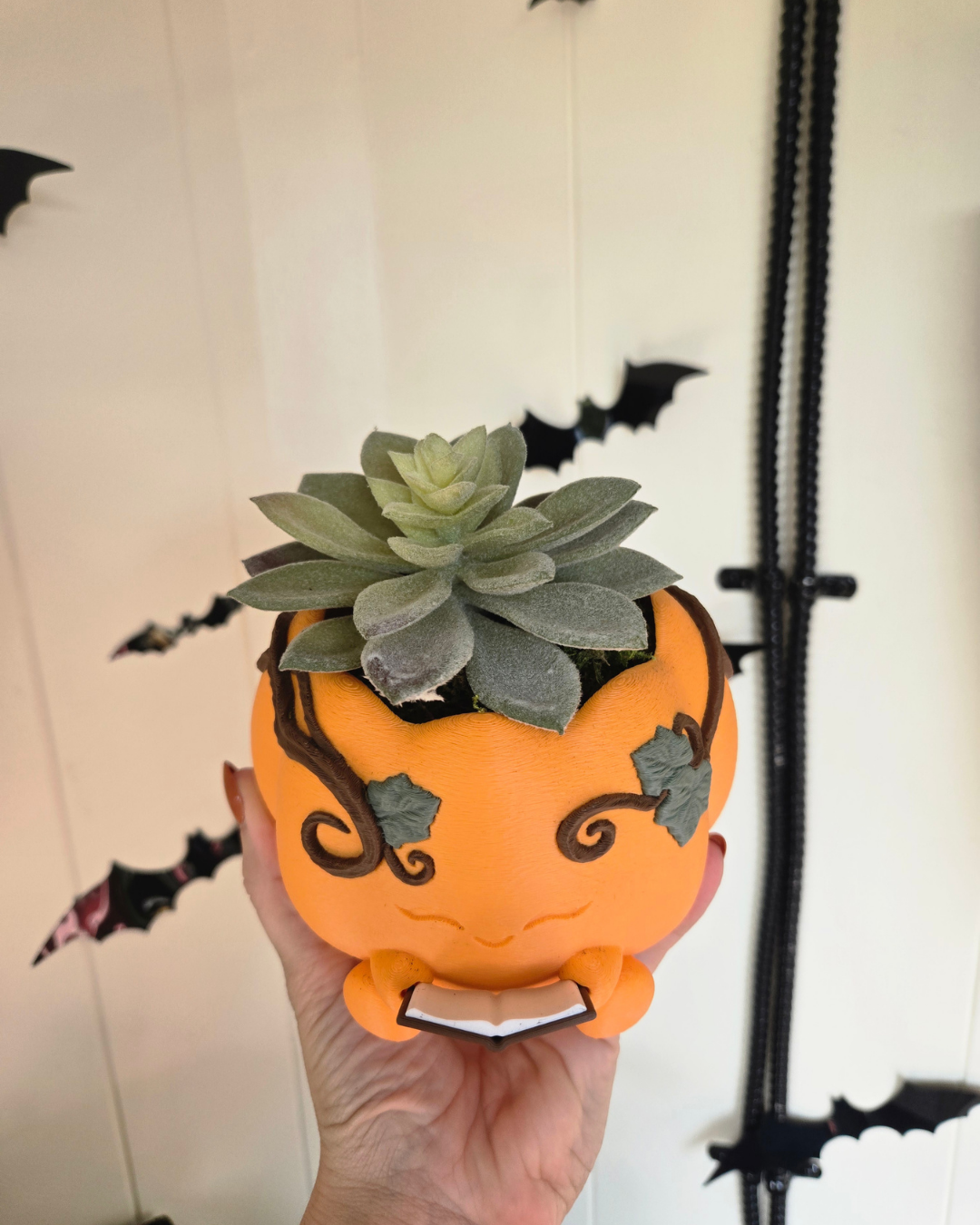 Reading Pumpkin Faux Plant Planter