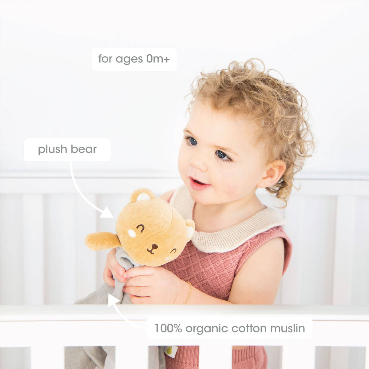 Baby Lovey Snuggle Blanket, Bear, Organic Cotton Muslin