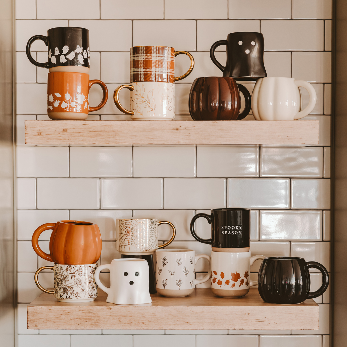 Ghost Pattern Stoneware Coffee Mug - Halloween Decor