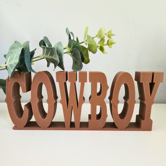 Cowboy 3D-Printed Freestanding Word Sign – 1” Thick