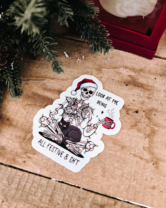 Festive Skeleton Vinyl Sticker